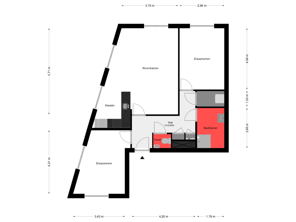 View floorplan of 1e Verdieping of Hongarijehof 54