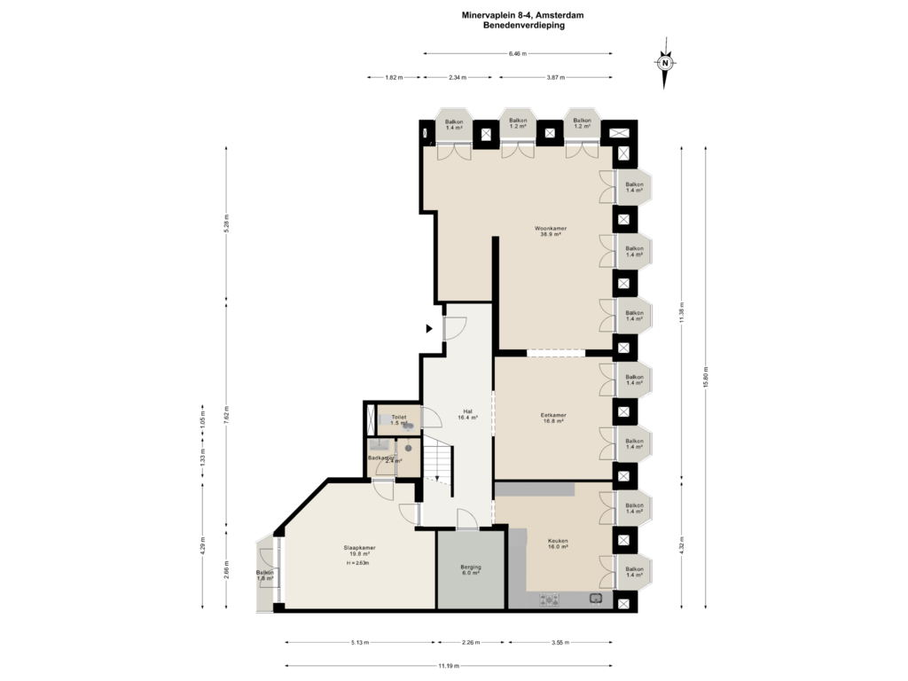 Bekijk plattegrond van Benedenverdieping van Minervaplein 8-4