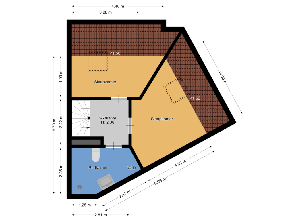 Bekijk plattegrond van Tweede verdieping van Honingstraat 47