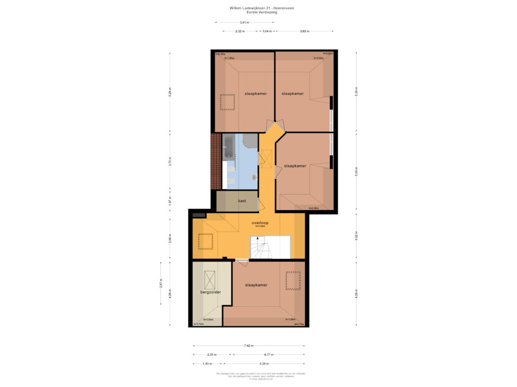 View floorplan of EERSTE VERDIEPING of Willem Lodewijklaan 21