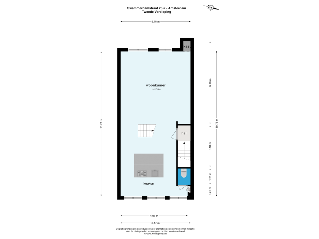 Bekijk plattegrond van TWEEDE VERDIEPING van Swammerdamstraat 28-2