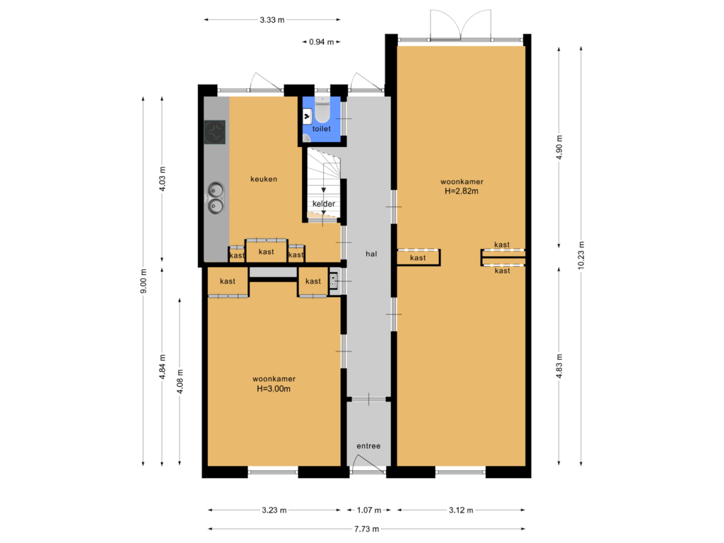 Bekijk plattegrond van Begane grond van Turfpoortstraat 39