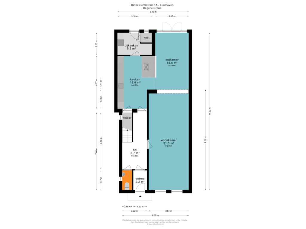 View floorplan of BEGANE GROND of Binnewiertzstraat 1-A