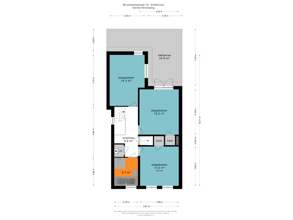 View floorplan of EERSTE VERDIEPING of Binnewiertzstraat 1-A