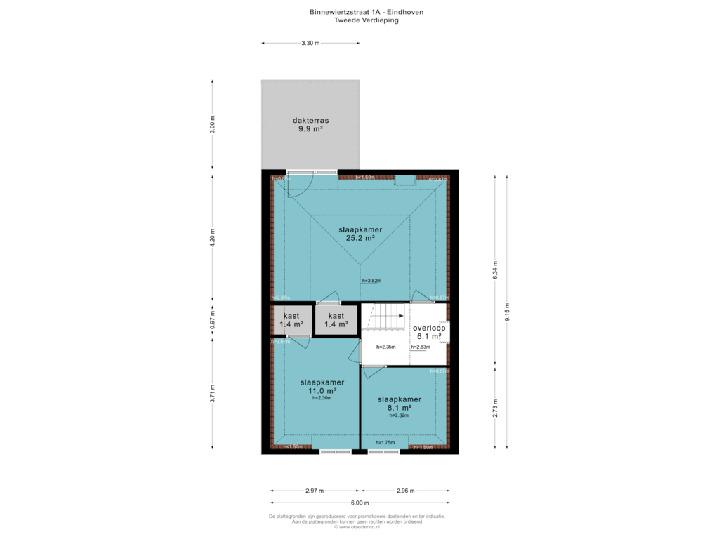 View floorplan of TWEEDE VERDIEPING of Binnewiertzstraat 1-A