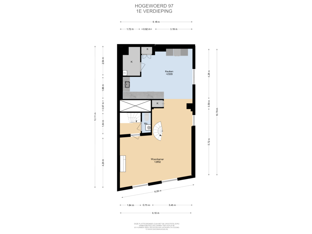 Bekijk plattegrond van 1E Verdieping van Hogewoerd 97