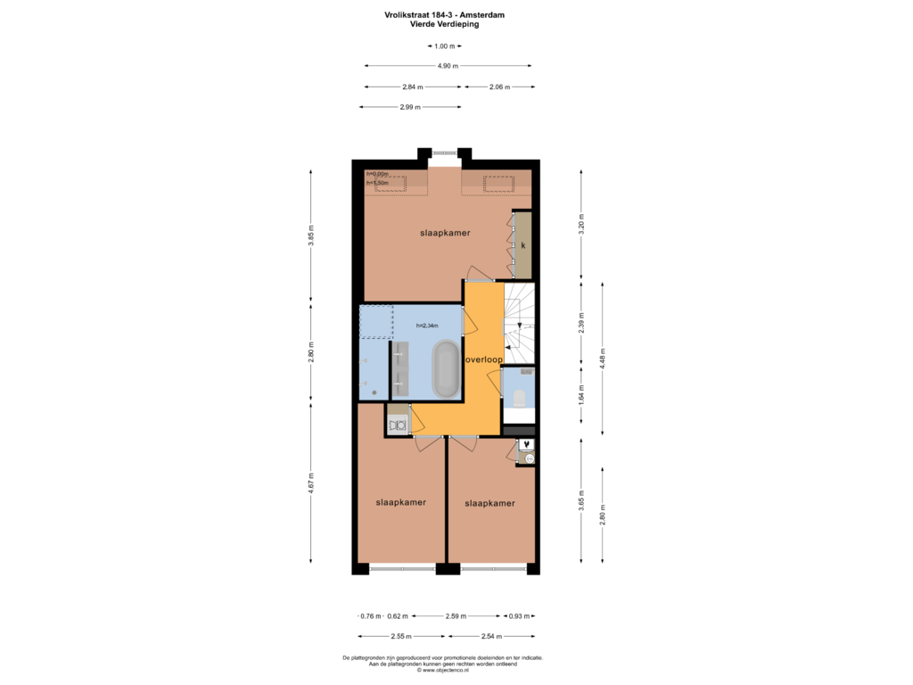 Bekijk plattegrond van VIERDE VERDIEPING van Vrolikstraat 184-3