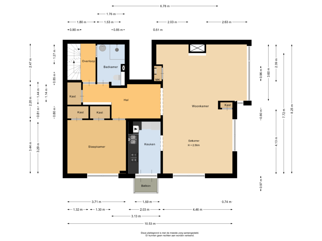 View floorplan of Eerste verdieping of Statensingel 72-A