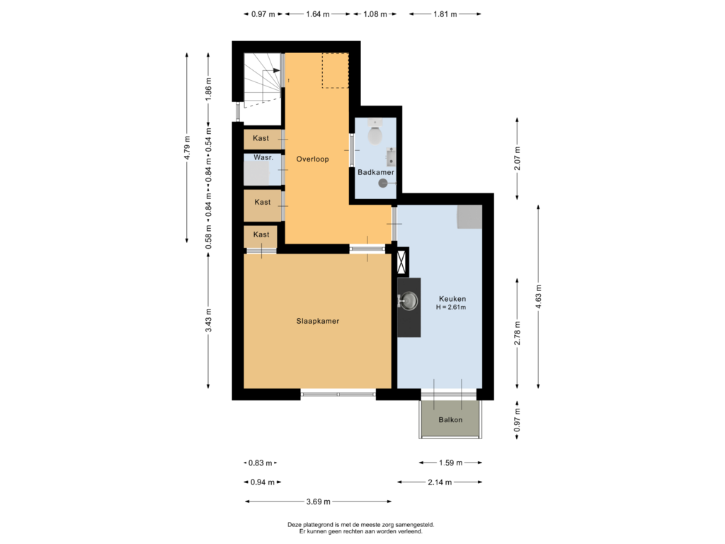 View floorplan of Tweede verdieping of Statensingel 72-A