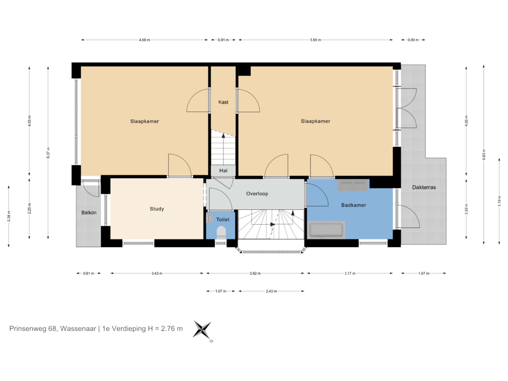 View floorplan of 1e Verdieping of Prinsenweg 68