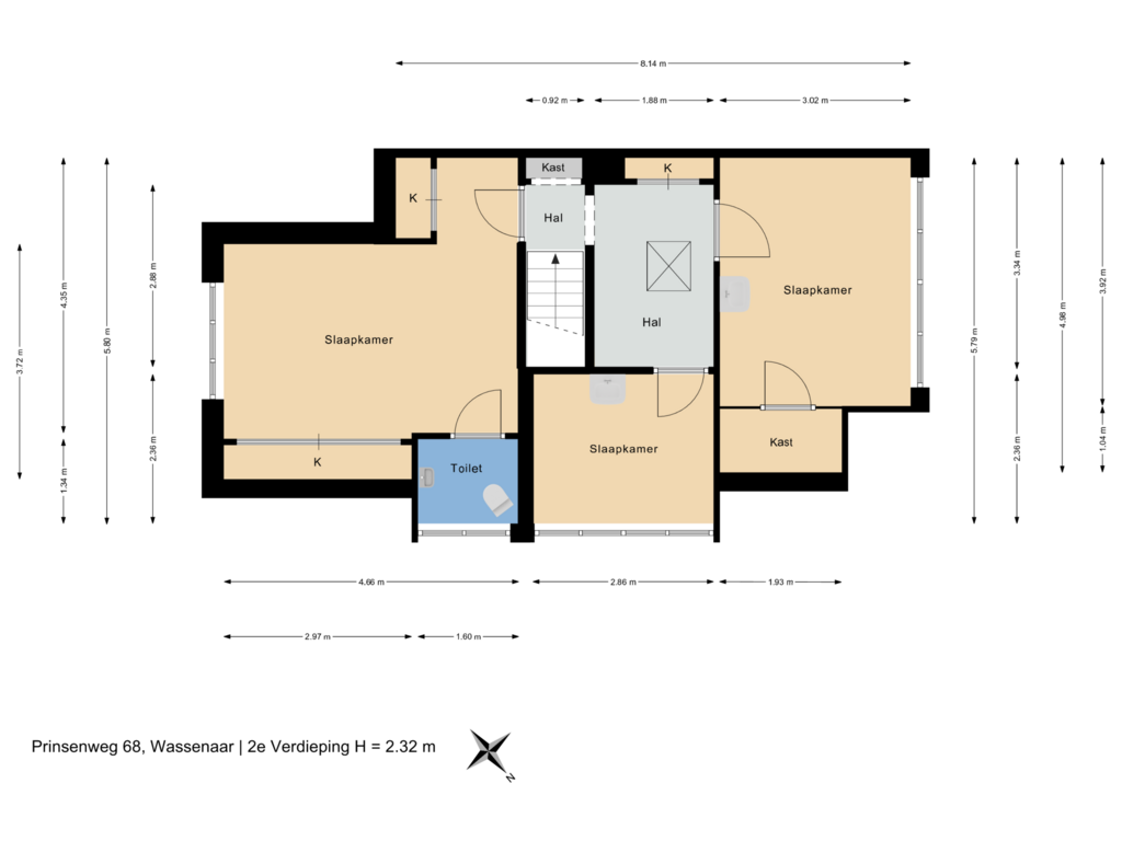 View floorplan of 2e Verdieping of Prinsenweg 68