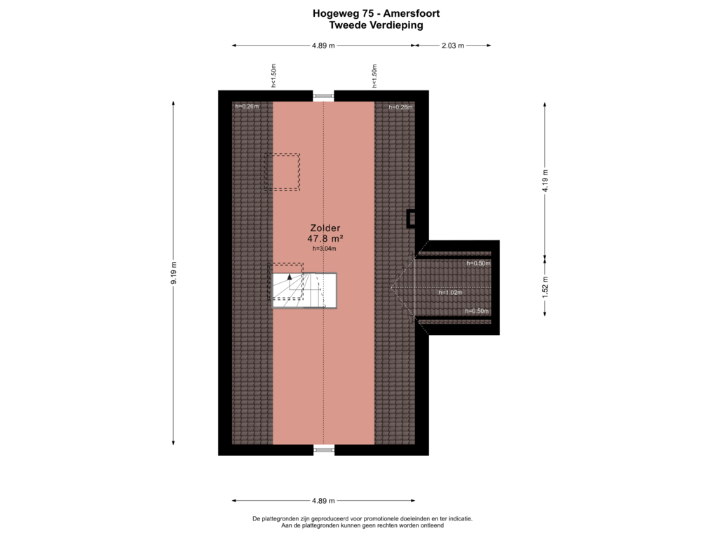 View floorplan of TWEEDE VERDIEPING of Hogeweg 75