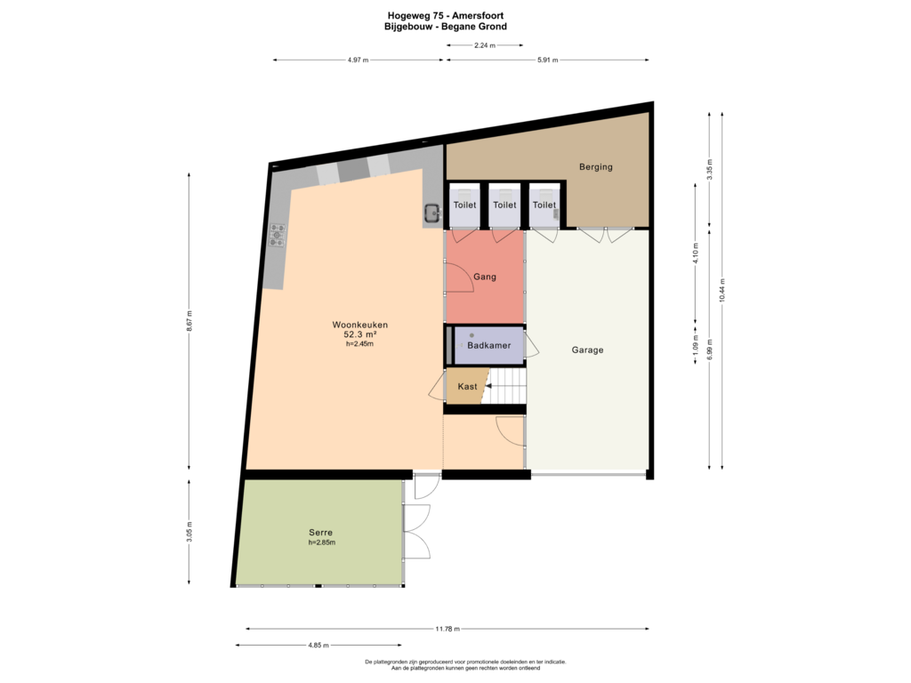 View floorplan of BIJGEBOUW - BEGANE GROND of Hogeweg 75