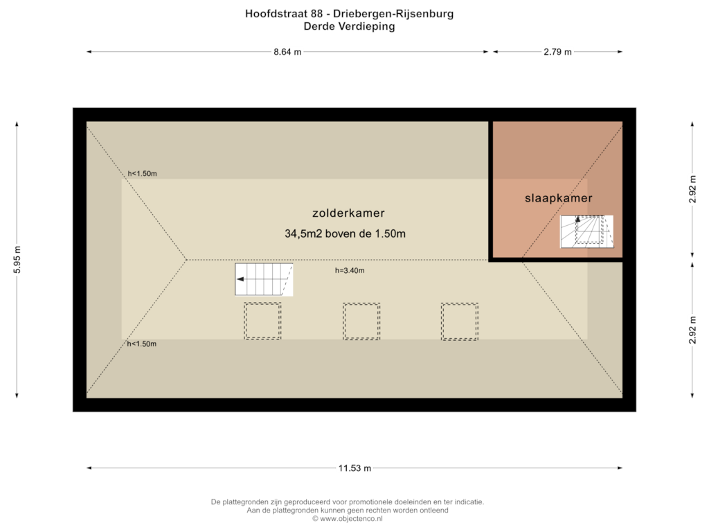 View floorplan of Derde Verdieping of Hoofdstraat 88