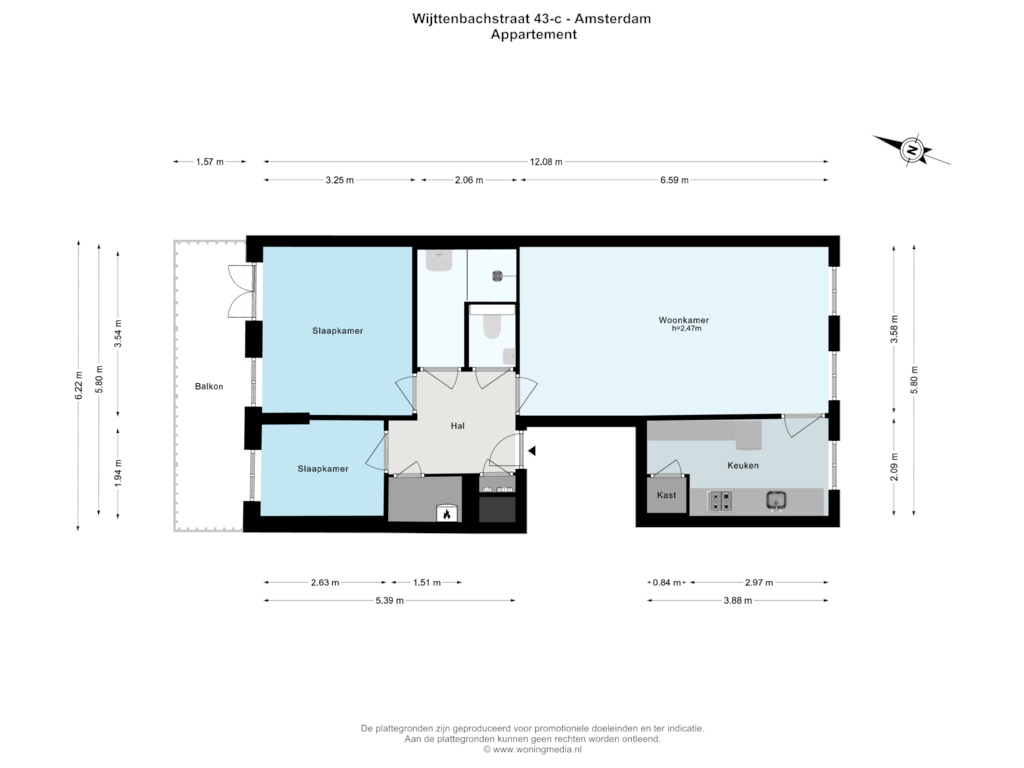 Bekijk plattegrond van Appartement van Wijttenbachstraat 43-C