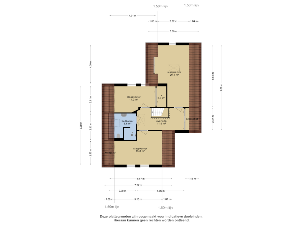 View floorplan of 1e verdieping of De Bjirken 151