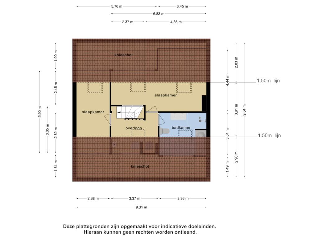 View floorplan of 3e verdieping of Keesomstraat 35-C