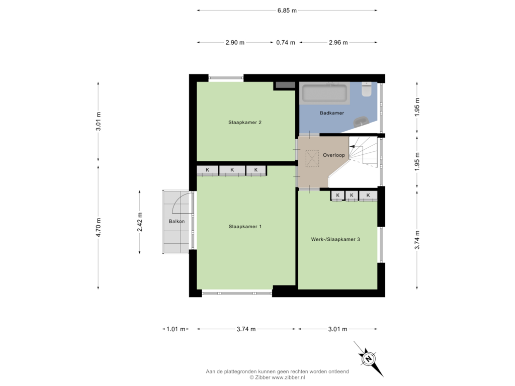 Bekijk plattegrond van Eerste Verdieping van Prins Hendrikstraat 71-C