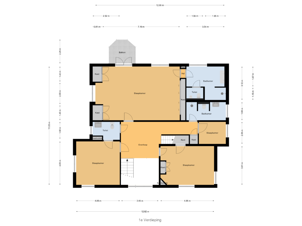 View floorplan of 1e Verdieping of Donkereweg 88