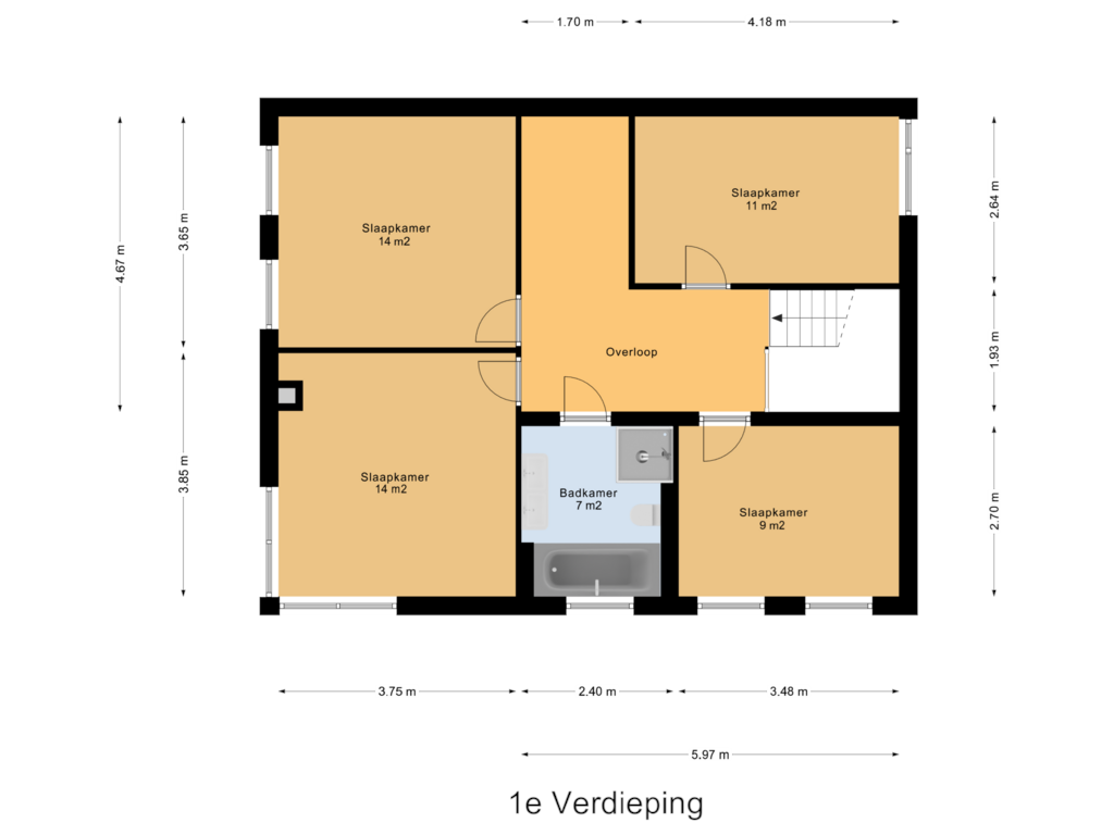 Bekijk plattegrond van 1e Verdieping van Zwanendreef 1