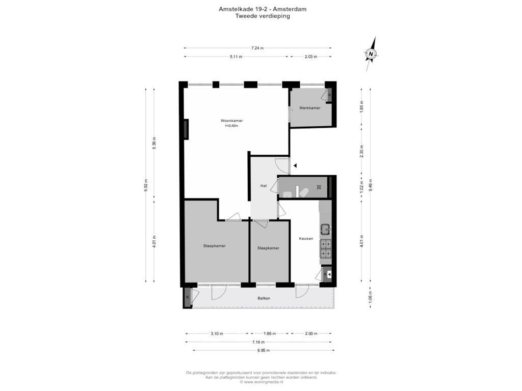 Bekijk plattegrond van Tweede verdieping van Amstelkade 19-2