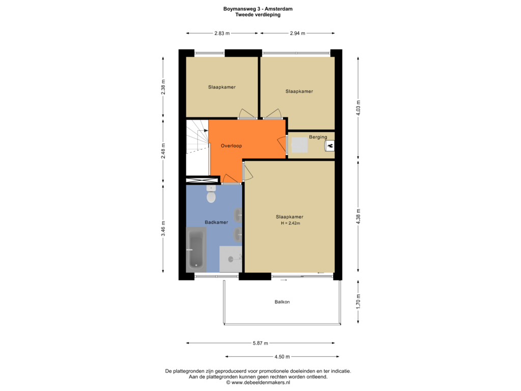 Bekijk plattegrond van Tweede verdieping van Boymansweg 3