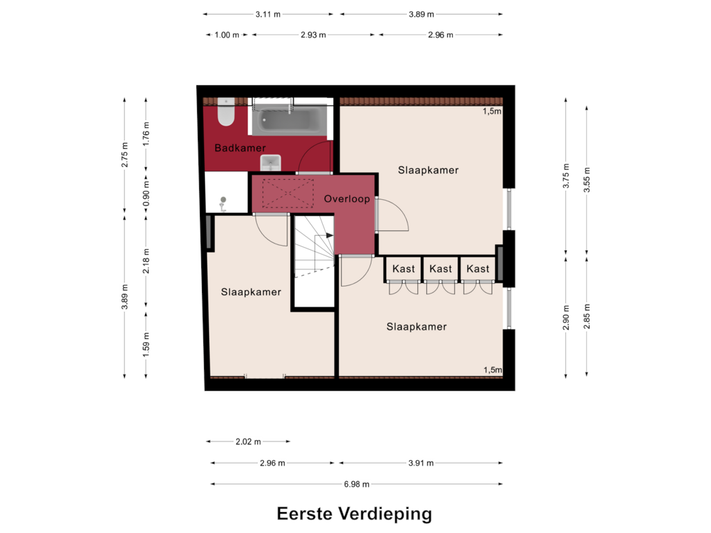 View floorplan of Eerste Verdieping of Beneden Boukoul 37