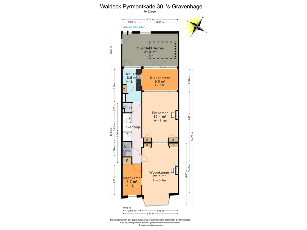 View floorplan of 1e Etage of Waldeck Pyrmontkade 30