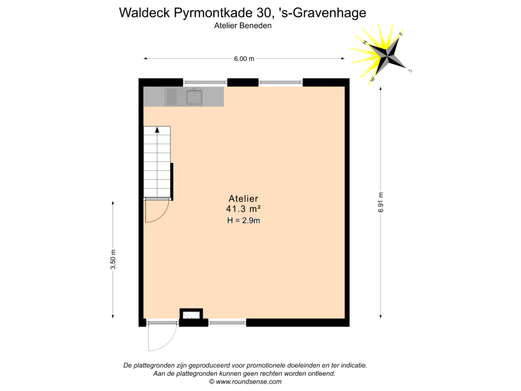 View floorplan of Atelier Beneden of Waldeck Pyrmontkade 30