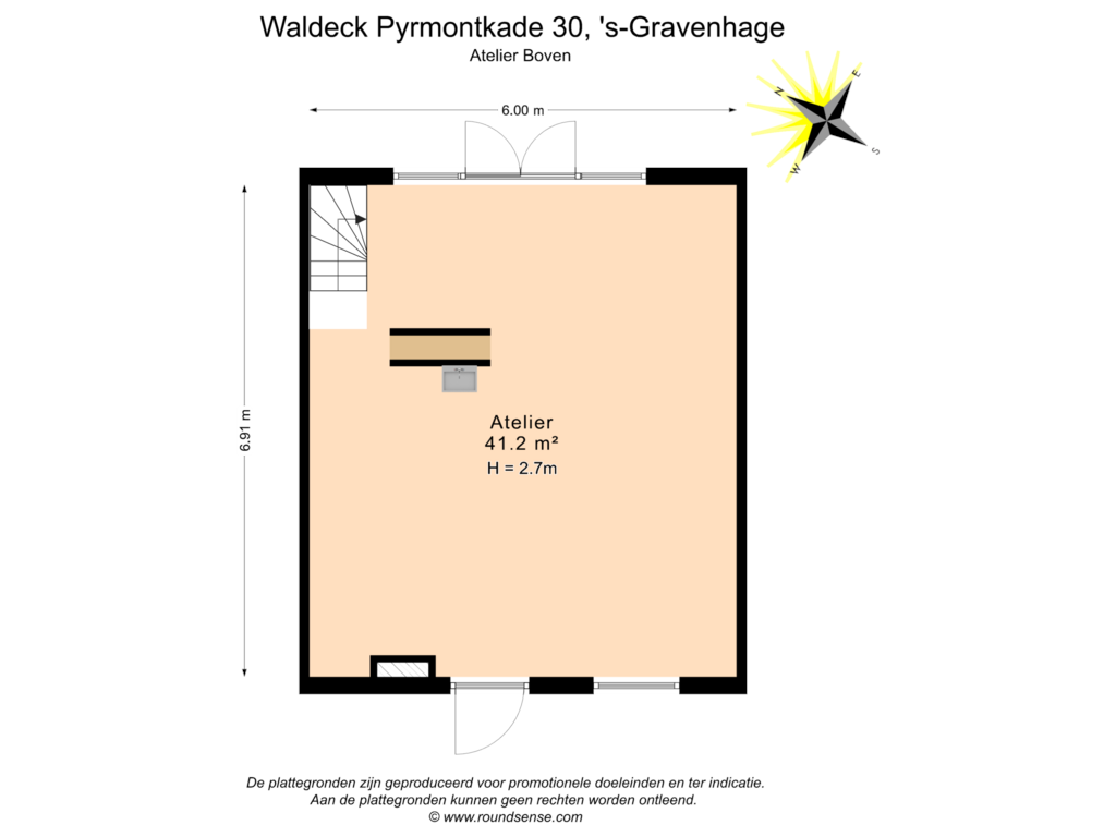 View floorplan of Atelier Boven of Waldeck Pyrmontkade 30