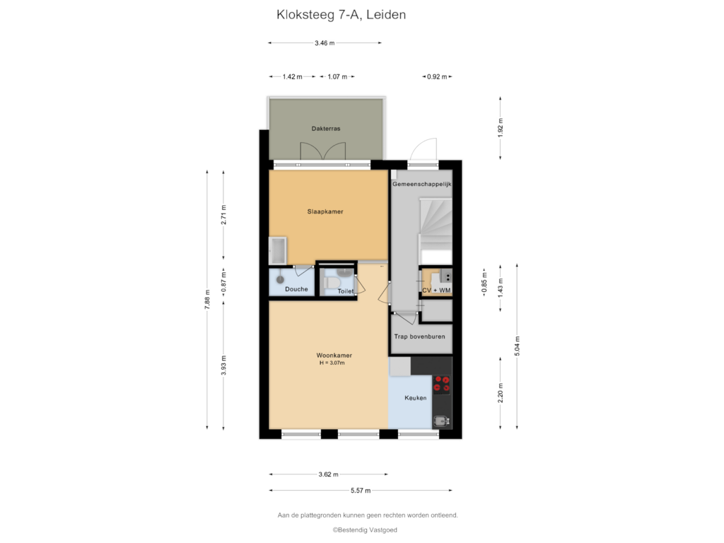 View floorplan of Eerste verdieping of Kloksteeg 7-A