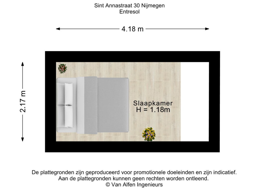 View floorplan of Entresol of St. Annastraat 30