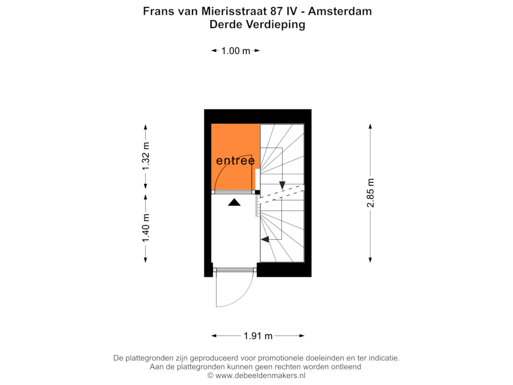 View floorplan of DERDE VERDIEPING of Frans van Mierisstraat 87-4