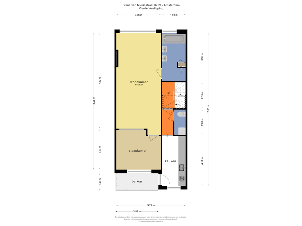 View floorplan of VIERDE VERDIEPING of Frans van Mierisstraat 87-4