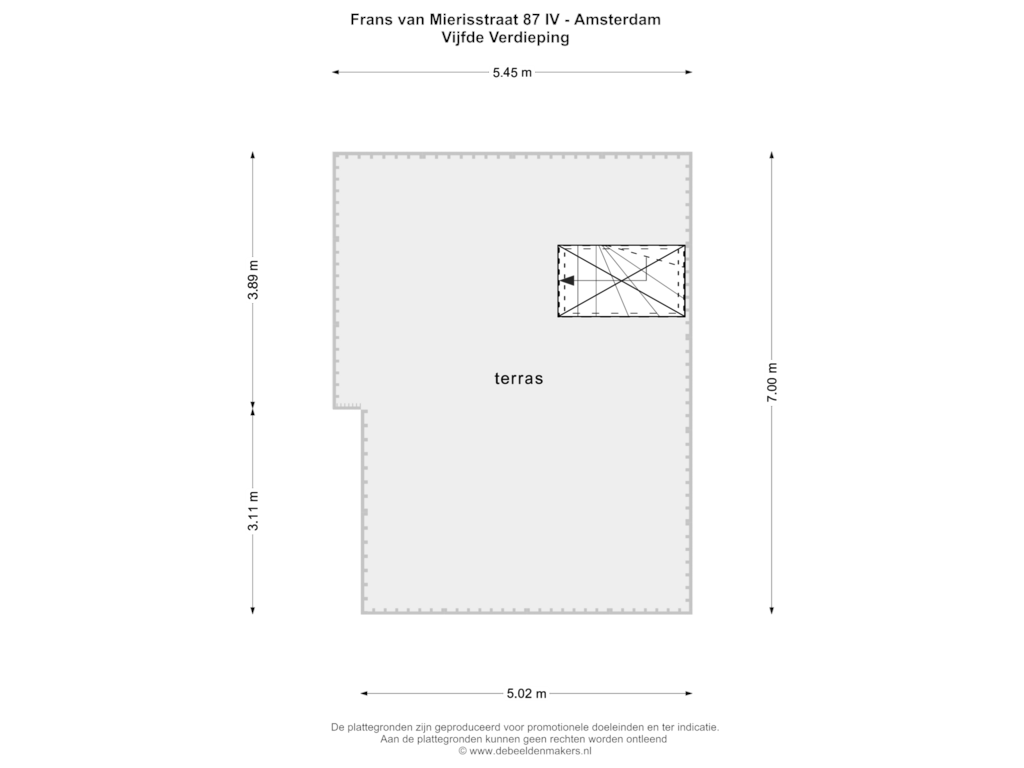 View floorplan of VIJFDE VERDIEPING of Frans van Mierisstraat 87-4