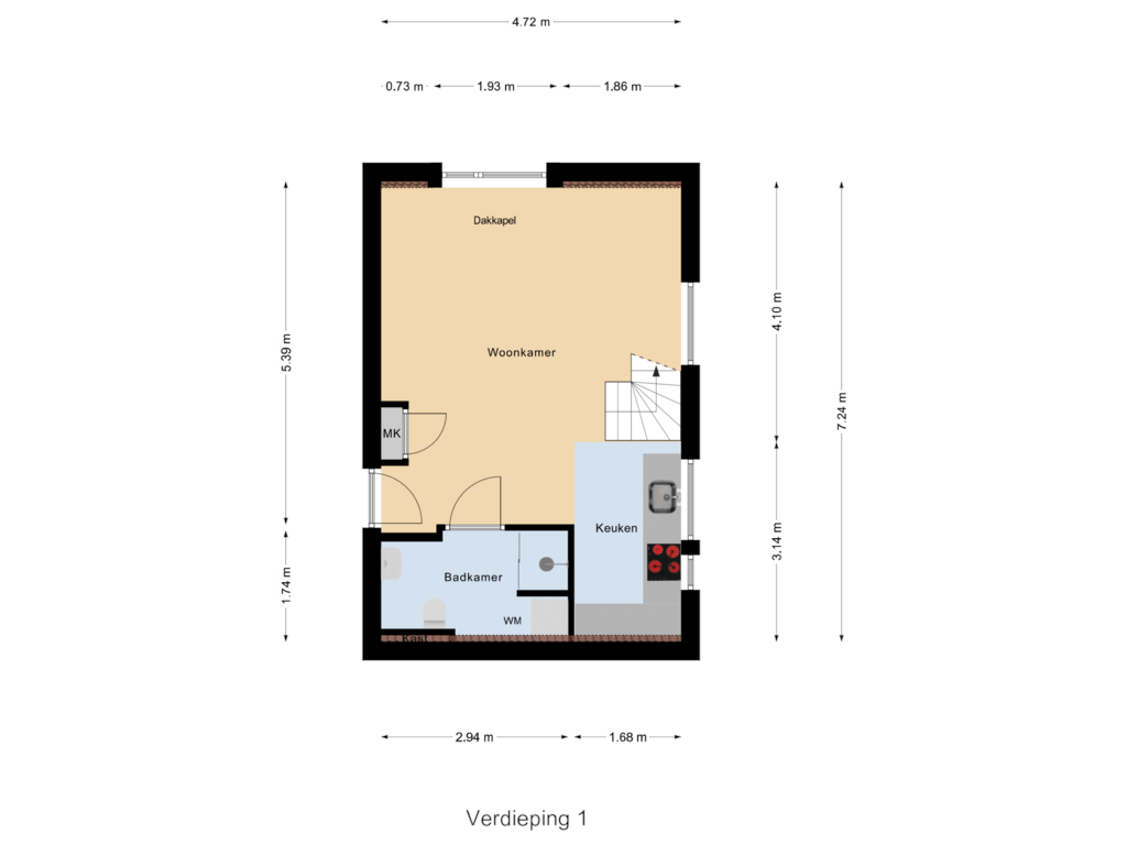 View floorplan of Verdieping 1 of Vijhestraat 1-H