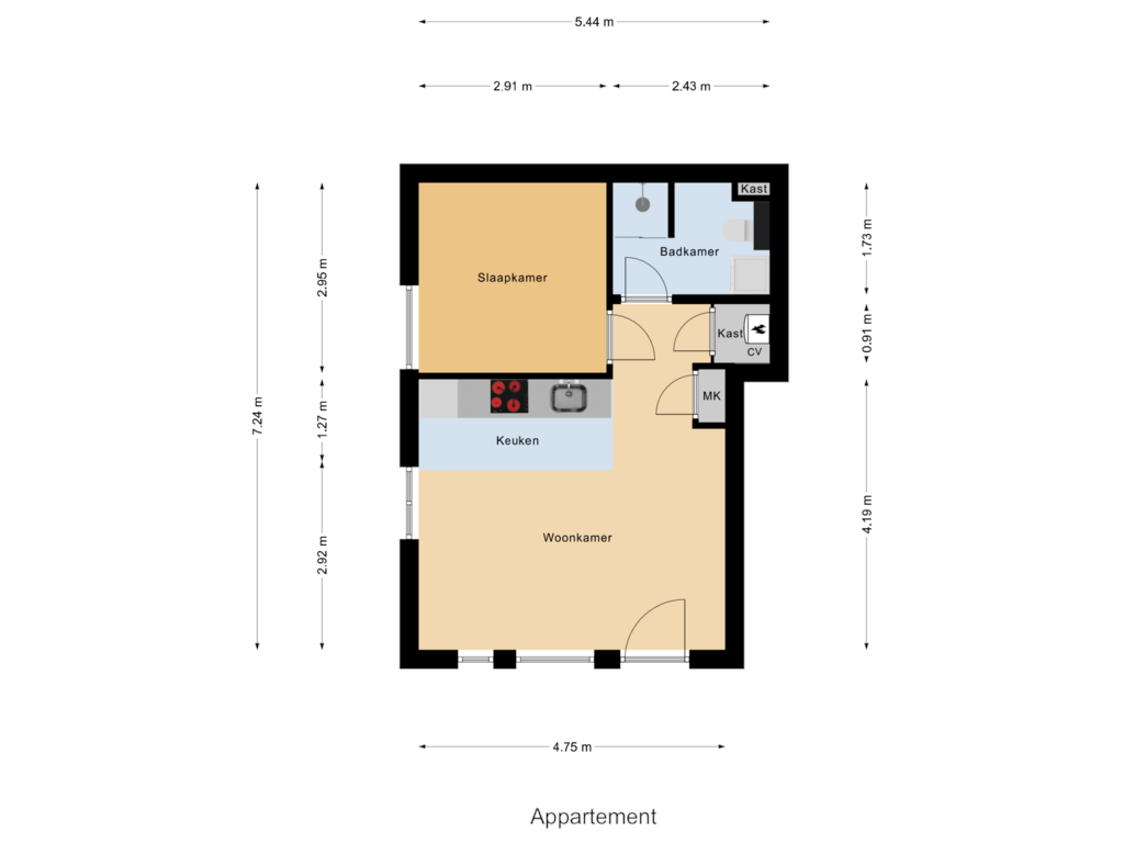 View floorplan of Appartement of Vijhestraat 1-F