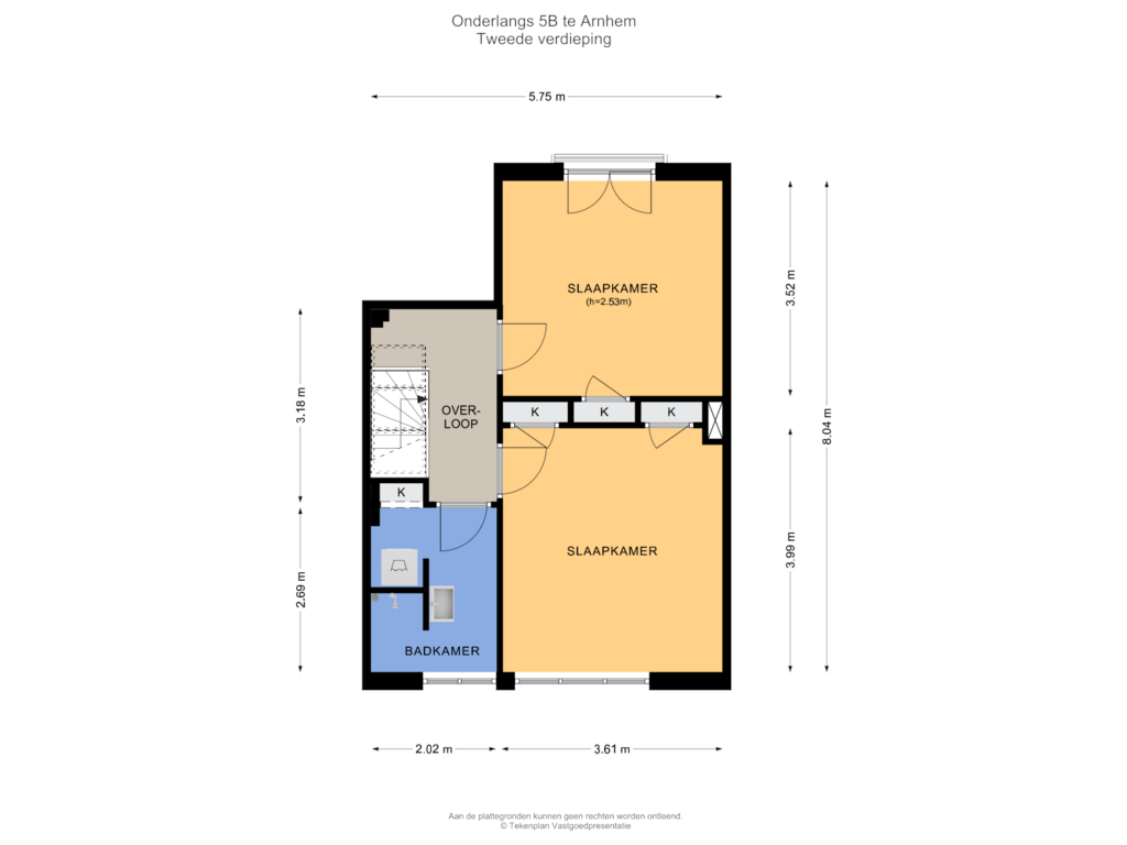 View floorplan of Tweede verdieping of Onderlangs 5-B