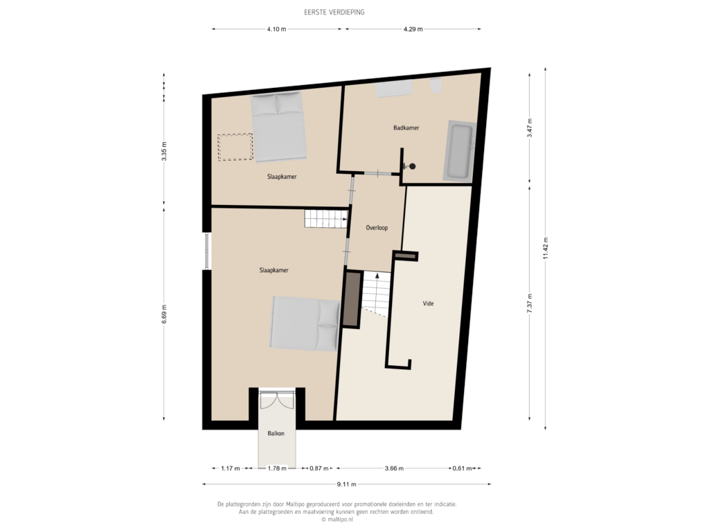 Bekijk plattegrond van Eerste verdieping van Oenselsestraat 27-C