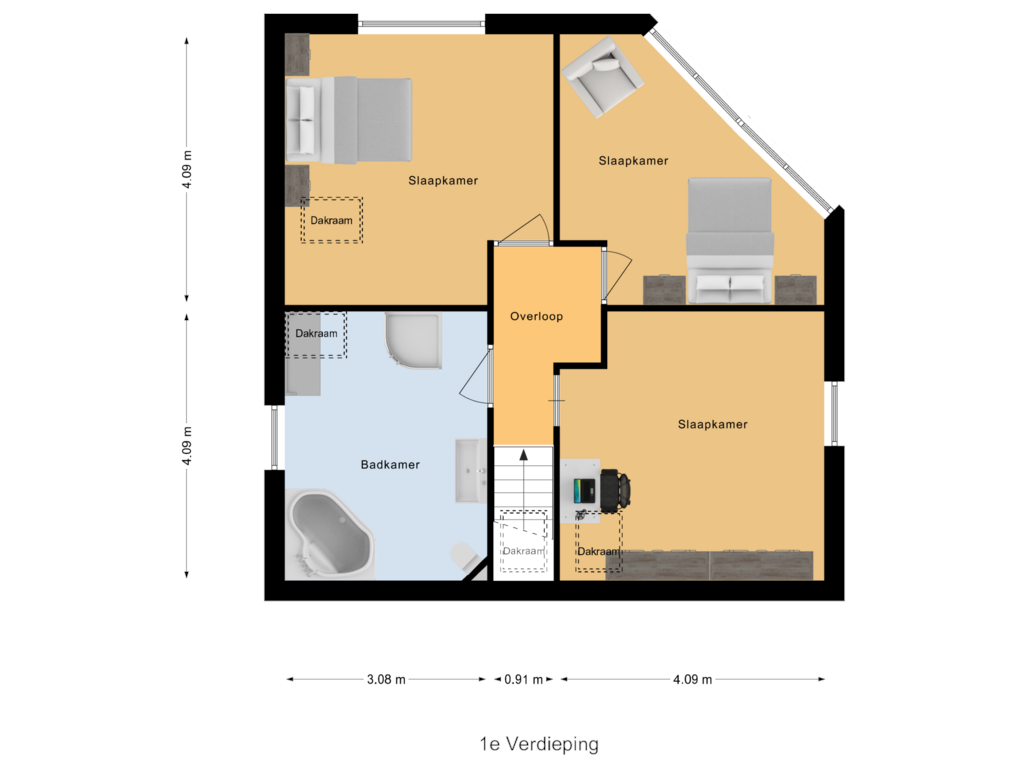 Bekijk plattegrond van 1e Verdieping van Torenvalk 3