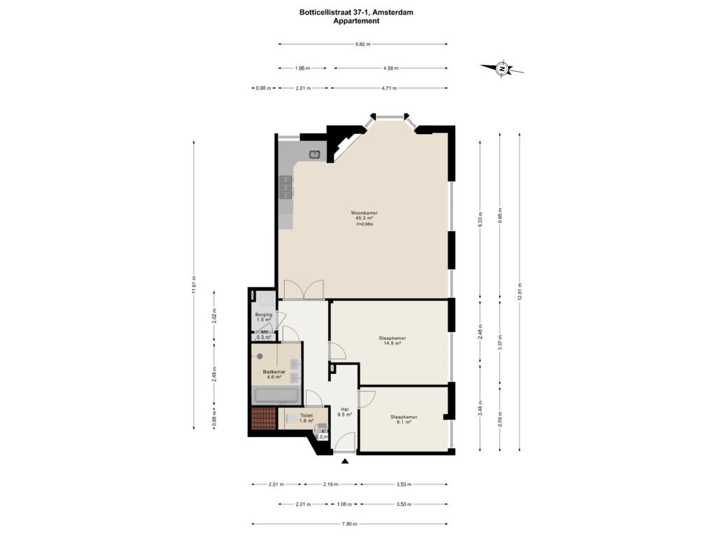 Bekijk plattegrond van Appartement van Botticellistraat 37-1