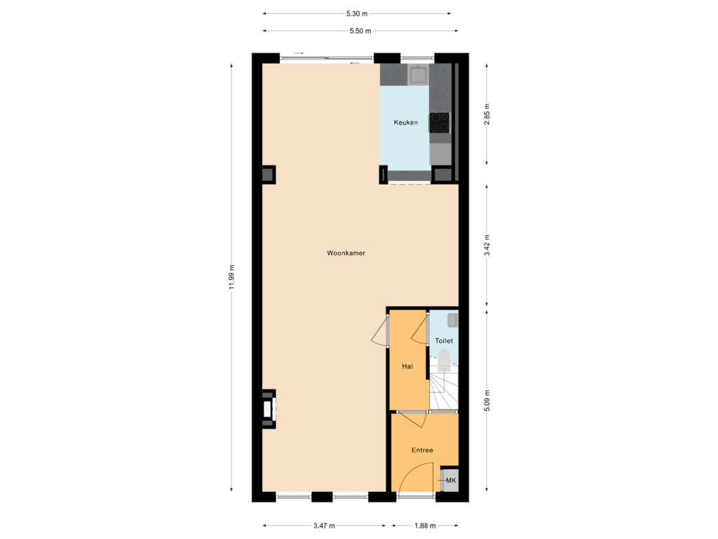 Bekijk plattegrond van Begane grond van Weeresteinstraat 21