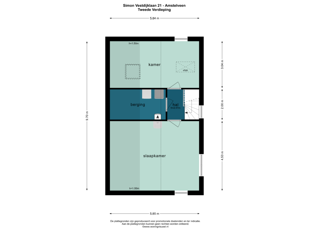 Bekijk plattegrond van TWEEDE VERDIEPING van Simon Vestdijklaan 21