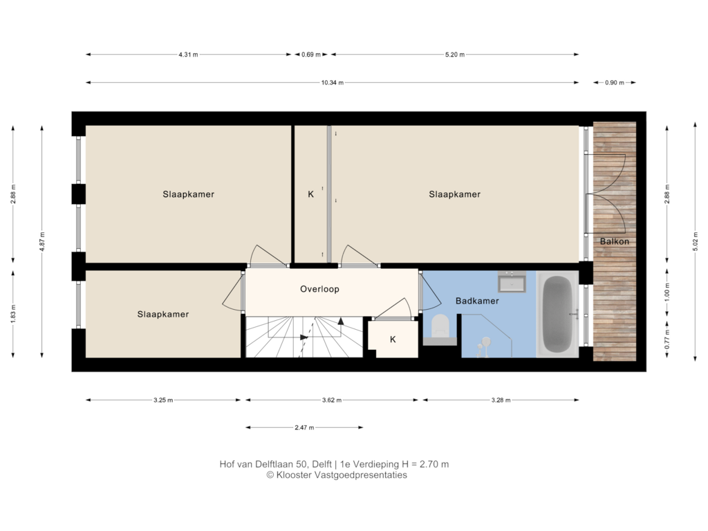 View floorplan of 1e Verdieping of Hof van Delftlaan 50