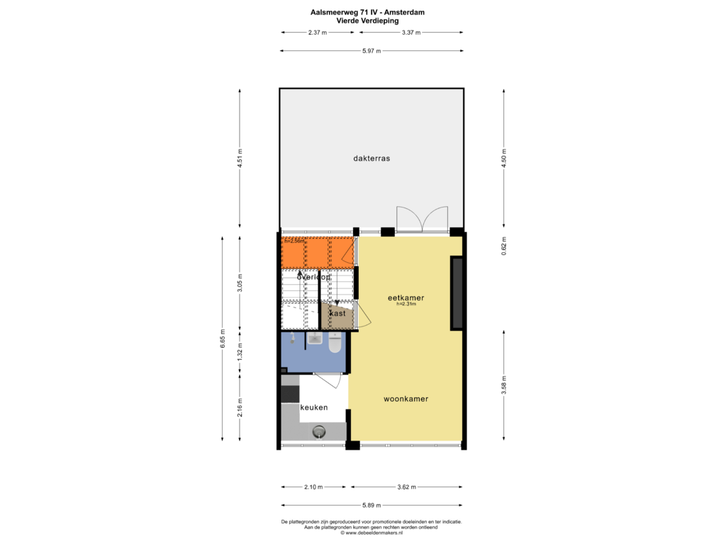 Bekijk plattegrond van VIERDE VERDIEPING van Aalsmeerweg 71-4