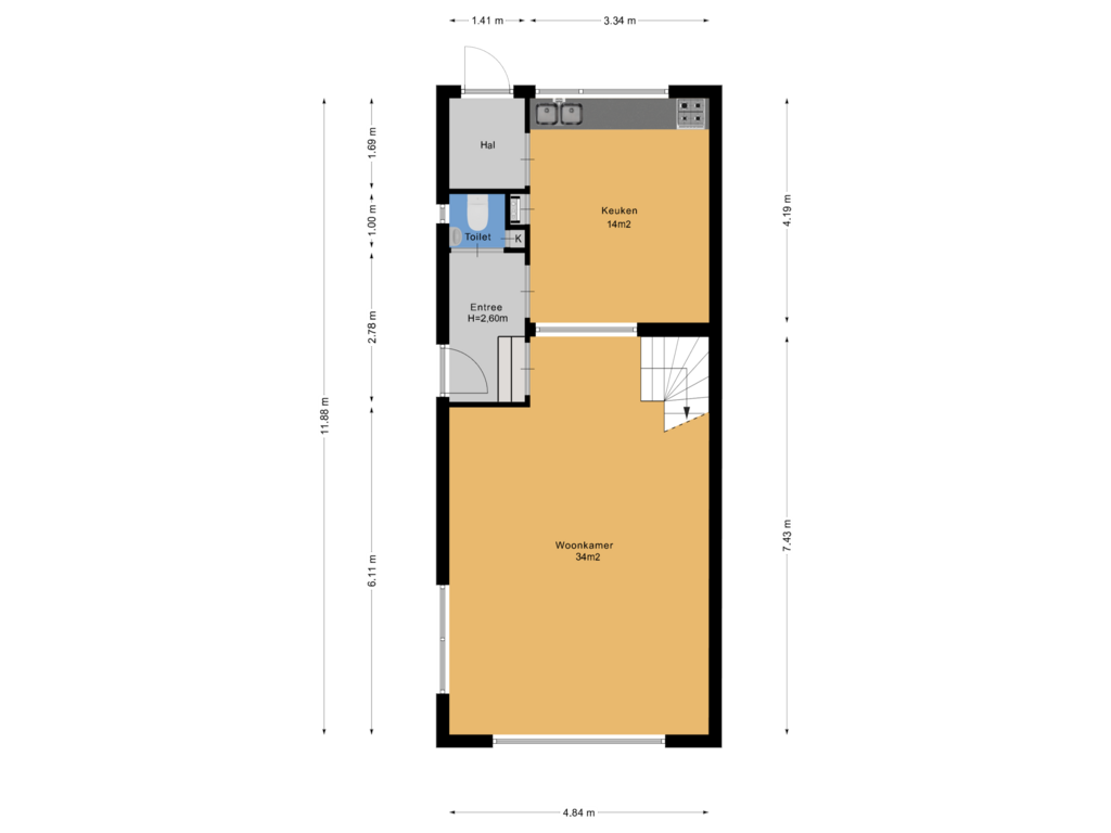 Bekijk plattegrond van Begane grond van van Bennekomweg 41