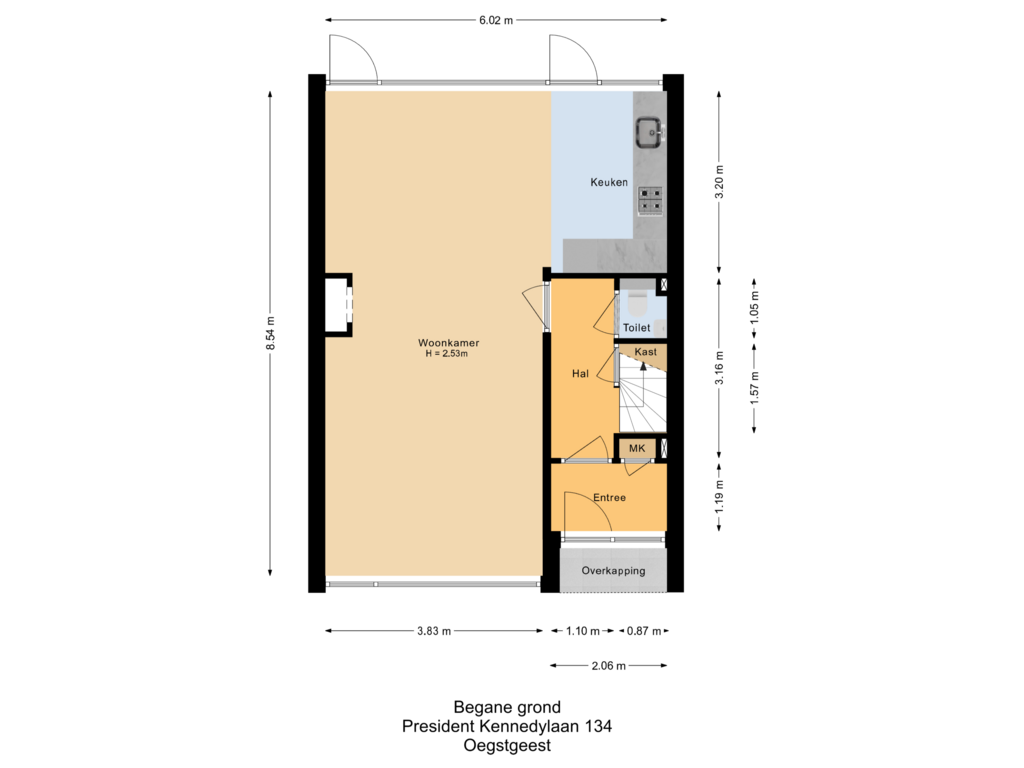 Bekijk plattegrond van Begane grond van President Kennedylaan 134