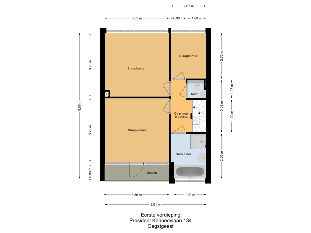 Bekijk plattegrond van Eerste verdieping van President Kennedylaan 134