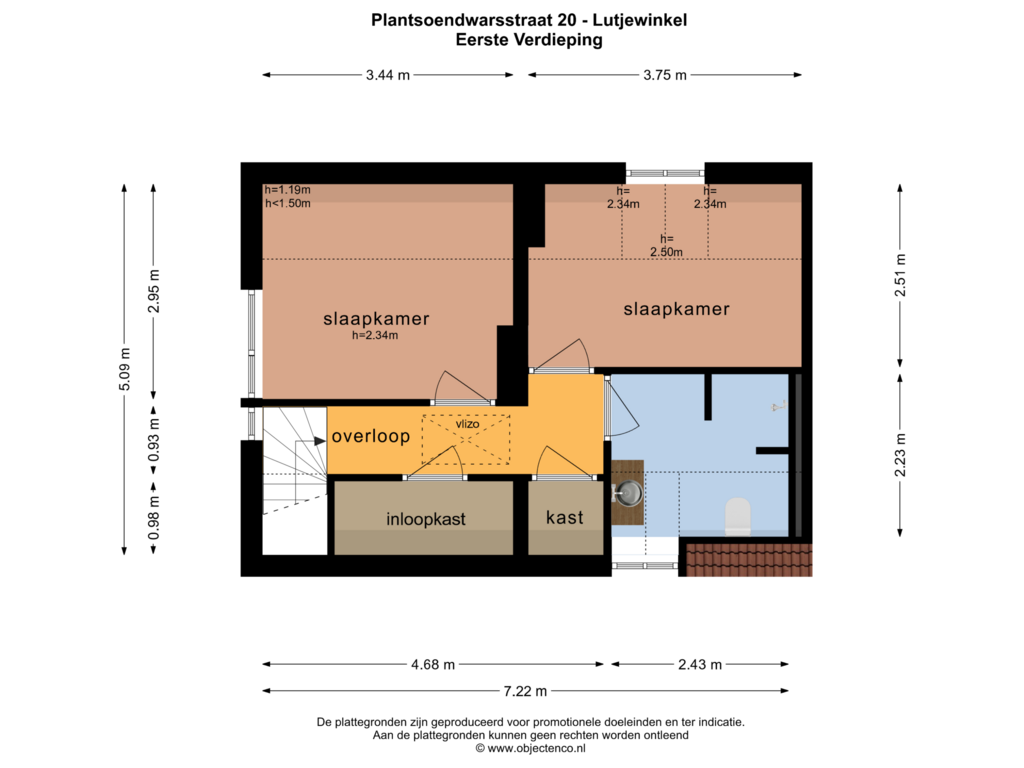 View floorplan of EERSTE VERDIEPING of Plantsoendwarsstraat 20