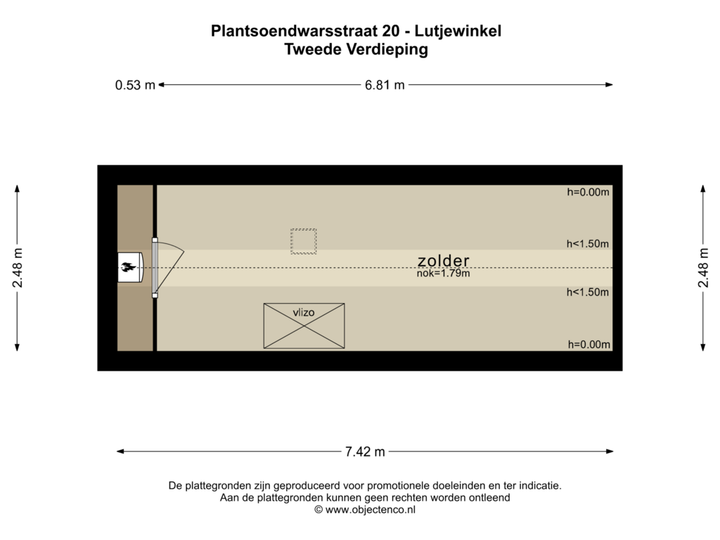 View floorplan of TWEEDE VERDIEPING of Plantsoendwarsstraat 20